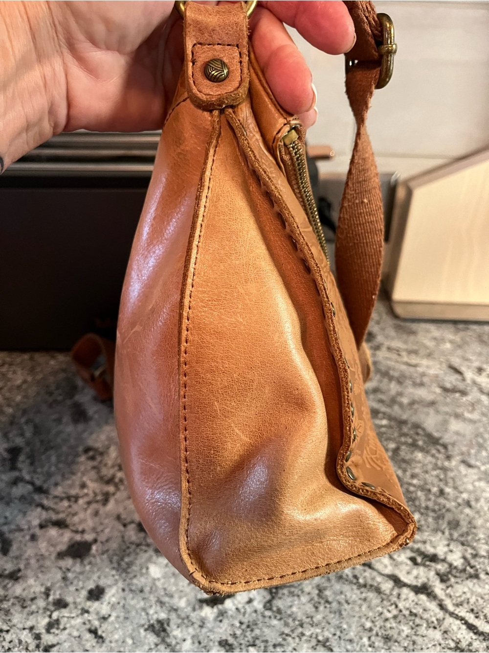 The Sak Silverlake Leather Flap Crossbody Tobacco Floral Embossed Bag - Picture 4 of 10